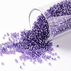 (2224) Silver-Lined Transparent Purple Toho perles de rocaille rondes, perles de rocaille japonais, (2224) violet transparent doublé d'argent, 15/0, 1.5mm, Trou: 0.7mm, environ15000 pcs / 50 g