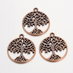 Red Copper Tibetan Style Alloy Pendants, Tree of Life, Cadmium Free & Nickel Free & Lead Free, Red Copper, 29x25x1.5mm, Hole: 2mm