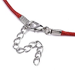 Красный Воском хлопка ожерелье шнура решений, с сплава Lobster Claw застежками и конечных железными цепями, платина, красные, 17.12 дюйм (43.5 см), 1.5 мм