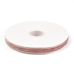 Pink Single Face Sparkle Velve Ribbon, with Glitter Powder, for Gift Packing, Party Decoration, Pink, 3/8 inch(10mm), 9m/roll(9.84 yards/roll)