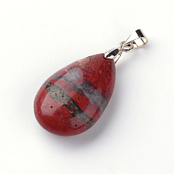 Red Jasper Natural Red Jasper Pendants, with Brass Findings, teardrop, 24~25x15~16x8~10mm, Hole: 5x4mm