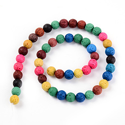 Mixed Color Synthetic Lava Rock Beads Strands, Dyed, Round, Mixed Color, 10mm, Hole: 1mm, about 39pcs/strand, 14.96 inch(38cm)