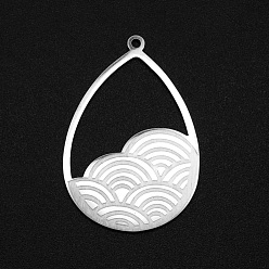 Stainless Steel Color 201 Stainless Steel Open Back Bezel Pendants, For DIY UV Resin, Epoxy Resin, Pressed Flower Jewelry, Laser Cut, Teardrop with Rainbow, Stainless Steel Color, 32.5x22x1mm, Hole: 1.4mm