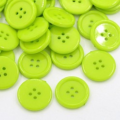 Yellow Green Acrylic Sewing Buttons, Plastic Shirt Buttons for Costume Design, 4-Hole, Dyed, Flat Round, Yellow Green, 20x2.5mm, Hole: 1mm