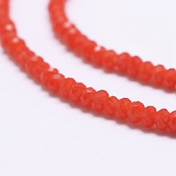 Rouge Perles verre opaque brins, facette, rondelle, rouge, 2.5x1.5~2mm, Trou: 0.5mm, Environ 185~190 pcs/chapelet, 13.7 pouces ~ 14.1 pouces
