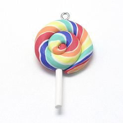 Coloré Argile polymère main gros pendentifs, lollipop, colorées, 48~56x27~29x7~10mm, Trou: 2mm