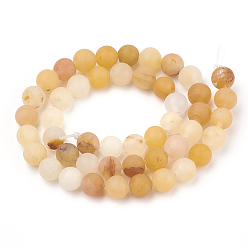 Yellow Jade Natural Yellow Jade Beads Strands, Frosted, Round, 12mm, Hole: 1.5mm, about 31~33pcs/strand, 14.9~15.1 inch(38~38.5cm)