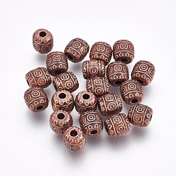 Red Copper Tibetan Style Alloy Beads, Lead Free & Cadmium Free, Barrel, Red Copper, 6x6mm, Hole: 1.6mm