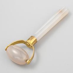 Snow Natural Agate Brass Massage Tools, Facial Roller for Skin, Eyes, Neck, Raw(Unplated), Snow, 107x35x18mm