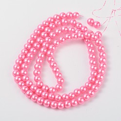 Hot Pink Dyed Glass Pearl Round Beads Strands, Hot Pink, 4mm/6mm/8mm/10mm/12mm, Hole: 1mm, about 70~216pcs/strand