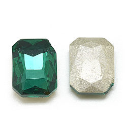 Med.Emerald Pointed Back Glass Rhinestone Cabochons, Faceted, Rectangle Octagon, Med.Emerald, 18x13x5mm