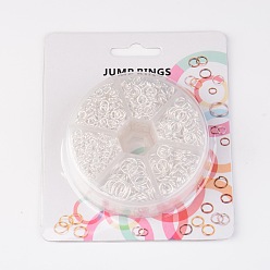 Silver 1 Box of Iron Jump Rings, Mixed Size, Open Jump Rings, Silver Color Plated, 18~21 Gauge, 4~10x0.7~1mm, Inner Diameter: 2.6~8mm, about 1600pcs/box, Packaging Box: 8x2cm