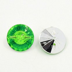 Lime Acrylic Rhinestone Buttons, 1-Hole, Faceted, Xilion Rivoli, Lime, 15x8mm, Hole: 1mm