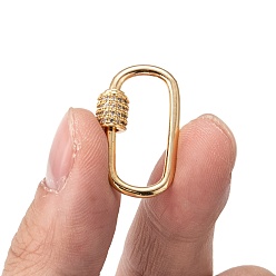 Золотой Латунь микропаве прозрачный кубический цирконий винт карабин брелоки, для изготовления ожерелий, овальные, золотые, 24.5~26x15.5x1.5 мм, Винт: 6.5x6 мм