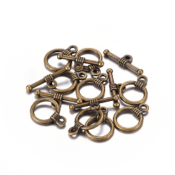 Antique Bronze Tibetan Style Zinc Alloy Toggle Clasps, Lead Free, Cadmium Free and Nickel Free, Antique Bronze, Ring: 11mm wide, 16mm long, Bar: 19mm long, hole: 1.5mm