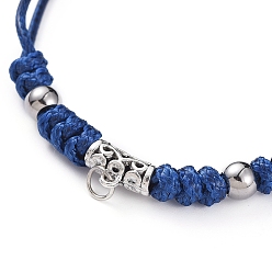 Marine Blue Braided Bead Bracelets, with Waxed Polyester Cord, Tibetan Style Alloy Tube Bails and 304 Stainless Steel Beads, Antique Silver & Stainless Steel Color, Marine Blue, 1 inch~4-3/8 inch((2.6~11cm)