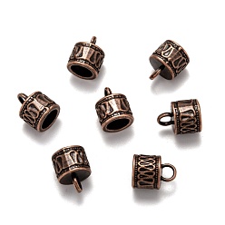 Red Copper Tibetan Style Cord Ends, Column, Red Copper, Cadmium Free & Nickel Free & Lead Free, 14.5x11mm, Hole: 4mm, Inner Diameter: 7.5mm