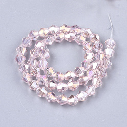 Rose Nacré Perles en verre electroplate, de couleur plaquée ab , facette, Toupie, perle rose, 6x5.5~6mm, Trou: 1mm, Environ 47~48 pcs/chapelet, 10.83 pouce (27.5 cm)