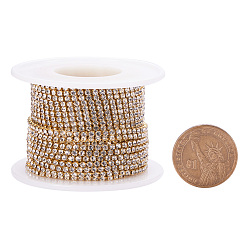 Crystal Brass Rhinestone Strass Chains, Rhinestone Cup Chains, with Spool, Raw(Unplated), Crystal, 2mm, about 10yards/roll