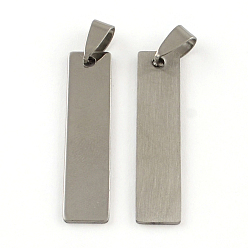 Stainless Steel Color 201 Stainless Steel Rectangle Stamping Blank Tag Pendants, with Snap on Bails Clasps, One Side Polishing, Stainless Steel Color, 40x9x1mm, Hole: 7x3.5mm