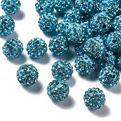 Aigue-marine Perles de boule pave disco , Perles de strass d'argile polymère , ronde, aigue-marine, pp 13 (1.9~2 mm), 6 rangées de strass, 10 mm, Trou: 1.5mm