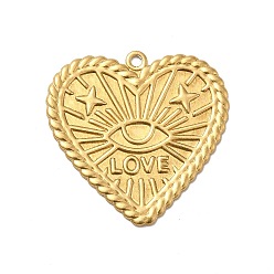 Золотой Латунные подвески, сердце с рисунком глаз, золотые, 30x30x1 мм, отверстие : 1.6 мм