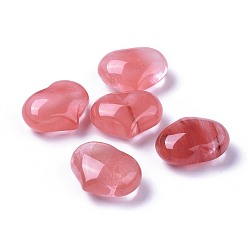 Quartz Cerise Cerise quartz perles de verre, pas de trous / non percés, cœur, 20x25x11~13mm