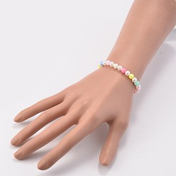White Imitation Pearl Acrylic Beaded Stretch Kids Bracelets, with Opaque Acrylic Beads, White, 43mm