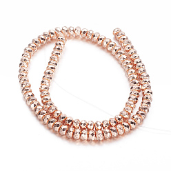 Rose Gold Plated Electroplate Non-magnetic Synthetic Hematite Beads Strands, Faceted, Rondelle, Rose Gold Plated, 6x4mm, Hole: 0.8mm, about 101pcs/strand, 15.7 inch