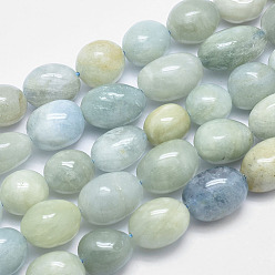 Aquamarine Natural Aquamarine Beads Strands, Oval, 14.5~20x12~13mm, Hole: 1mm, about 26pcs/strand, 15.3 inch(39cm)