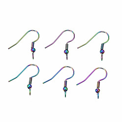 Rainbow Color 304 нержавеющей стали серьги крюков, серьга с бусинами и вертикальной петлей, Радуга цветов, 17x21 мм, отверстие : 2 мм, 21 датчик, штифты : 0.7 мм