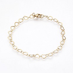Golden Ion Plating(IP) 304 Stainless Steel Chain Bracelets, with Lobster Claw Clasps, Heart, Golden, 8-1/8 inch(20.5cm)