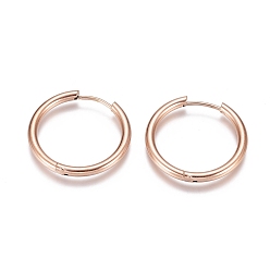 Or Rose Placage ionique (ip) 304 boucles d'oreilles en acier inoxydable huggie hoop, avec 316 goupille chirurgicale en acier inoxydable, anneau, or rose, 25x2.5mm, Jauge 10, pin: 0.9 mm