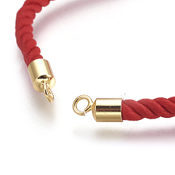 Red Cotton Cord Bracelet Making, with Brass Findings, Flat Round with Tree of Life, Real 18K Gold Plated, Red, 8-5/8 inch(22cm), Hole: 2mm