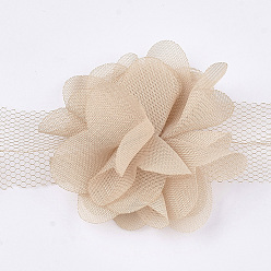 NavajoWhite Organza Flower Ribbon, Costume Accessories, For Party Wedding Decoration and Earring Making, Antique White, 50~60mm, about 10yard/bundle