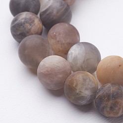 Sunstone Natural Black Sunstone Bead Strands, Frosted, Round, 8.5mm, Hole: 1mm, about 46pcs/strand, 14.9 inch(380mm)