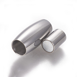 Stainless Steel Color 304 Stainless Steel Magnetic Clasps with Glue-in Ends, Rice, Stainless Steel Color, 21x9.5mm, Hole: 6mm
