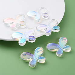 Clear AB Transparent Acrylic Beads, AB Color, Butterfly, Clear AB, 34x44x8mm, Hole: 3mm