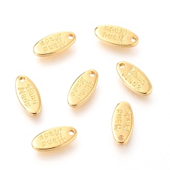 Real 18K Gold Plated Brass Pendants, Oval with Word Hand Made, Real 18K Gold Plated, 8.6x4x1mm, Hole: 0.9mm
