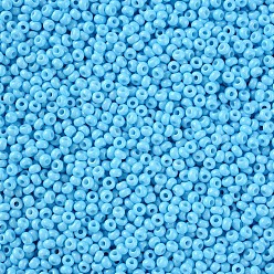 Light Sky Blue 11/0 Grade A Round Glass Seed Beads, Baking Paint, Light Sky Blue, 2.3x1.5mm, Hole: 1mm, about 48500pcs/pound