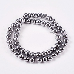 Platinum Plated Electroplate Non-magnetic Synthetic Hematite Beads Strands, Round, Grade A, Platinum Plated, 8mm, Hole: 1.5mm, about 50pcs/strand, 16 inch