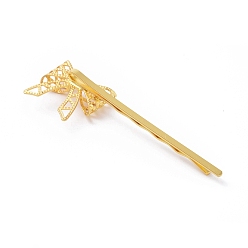 Золотой Железа заколки для волос, с латунной фурнитурой , бантом, долговечный, золотые, 62x11 мм, бантом: 20x20 мм