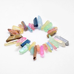 Colorful Electroplated Natural Quartz Crystal Bead Strands, Nuggets, Dyed, Colorful, 13~44x4~12x4~9mm, Hole: 1mm, about 26~34pcs/strand, 7.6 inch