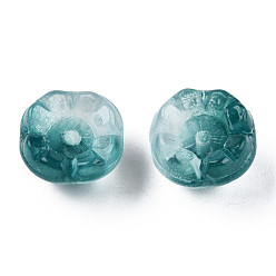 Teal Transparent Spray Painted Glass Beads, Flower, Teal, 9x13x13mm, Hole: 1.6mm