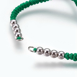 Зеленый Плетеные браслеты из бисера из нейлонового шнура, с латунной бисера, долговечный, Реальная платина, зелёные, 10-1/4 дюйм ~ 11-5/8 дюйм (26~29.6 см)