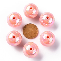 Saumon Clair Perles acryliques opaques, de couleur plaquée ab , ronde, saumon clair, 20x19mm, Trou: 2~3mm, environ111 pcs / 500 g