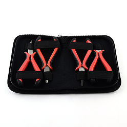 Red Iron Jewelry Tool Sets: Round Nose Pliers, Wire Cutter Pliers, Side Cutting Pliers and Bent Nose Plier, Red, 110~127mm, 4pcs/set