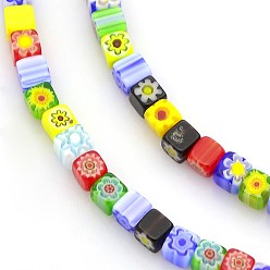 Mixed Color Handmade Millefiori Glass Bead Strands, Cube, Mixed Color, 4x4x4mm, Hole: 1mm, about 105pcs/strands, 16 inch