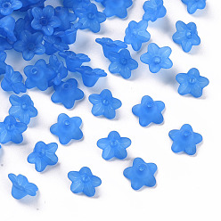 Blue Transparent Acrylic Beads, Flower, Frosted, Blue, 12x7mm, Hole: 1mm, about 4600pcs/500g