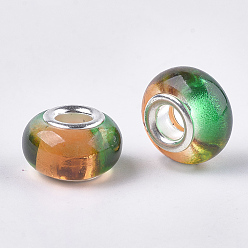 Marron Sablonneux Résine perles européennes, Perles avec un grand trou   , avec doubles noyaux de cuivre, deux tons, rondelle, Sandy Brown, 14x8.5~9mm, Trou: 5mm